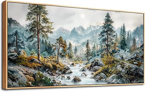 Miniatura 2 de ERQINHUA Decoración de pared grande para dormitorio, lienzo para sala de estar, oficina, bosque, árboles, cuadros con remaches, vistas, paisajes,