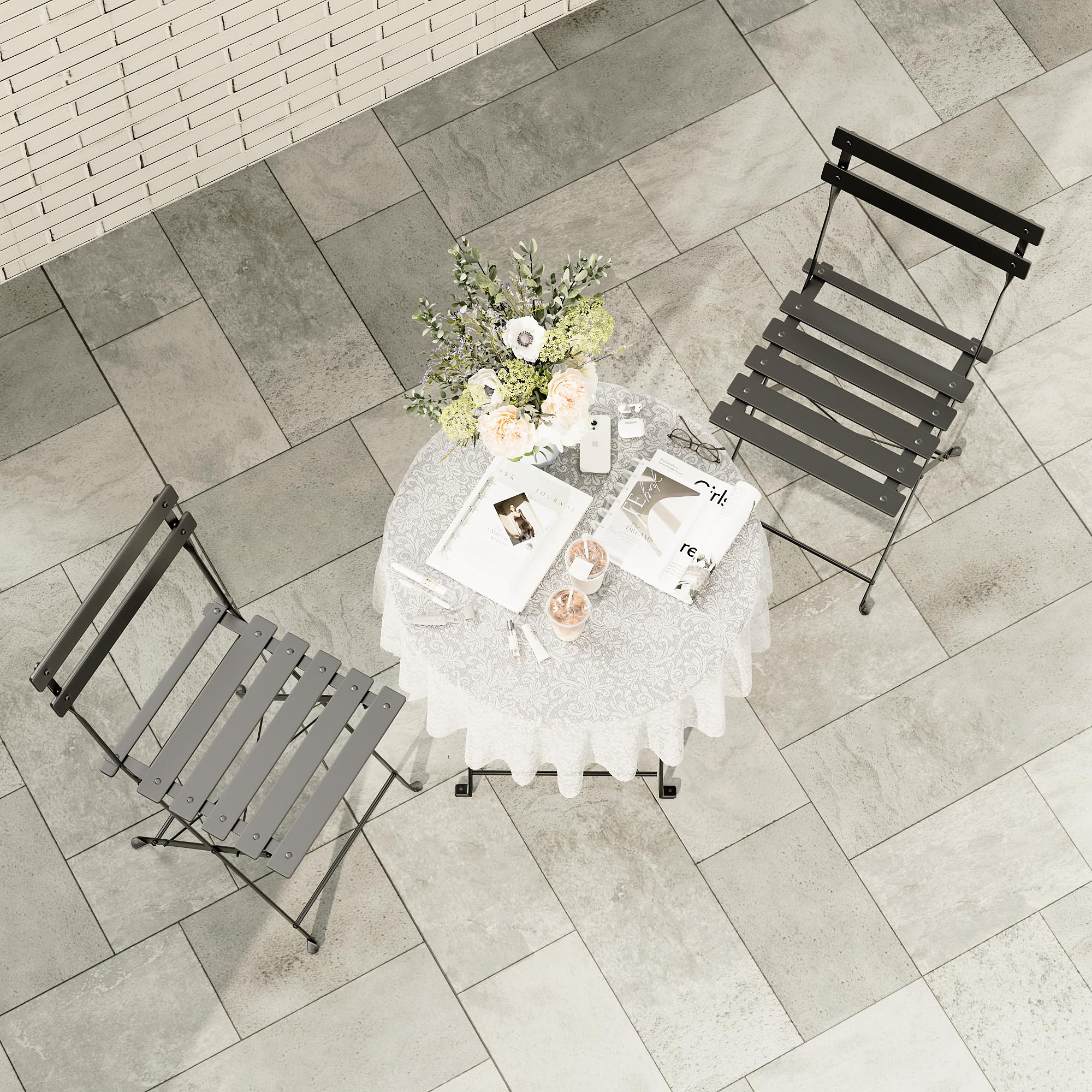 DEWINNER Set tavolo e sedie, pieghevole, set tavolo e sedie da giardino in tre pezzi, 1 tavolo e 2 sedie, con tovaglia impermeabile, set di mobili da balcone