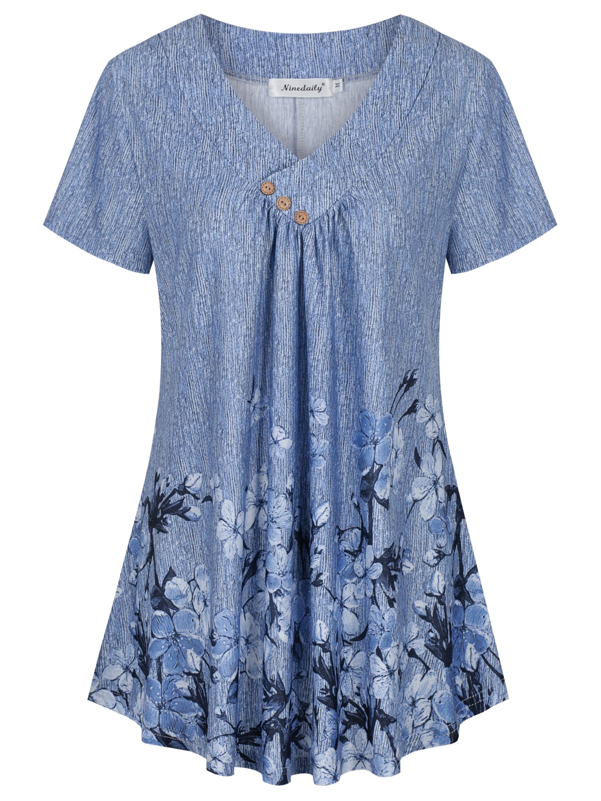 Ninedaily Women's Tunic Summer Short Sleeve Top Loose V Neck Dressy Shirt Blouse