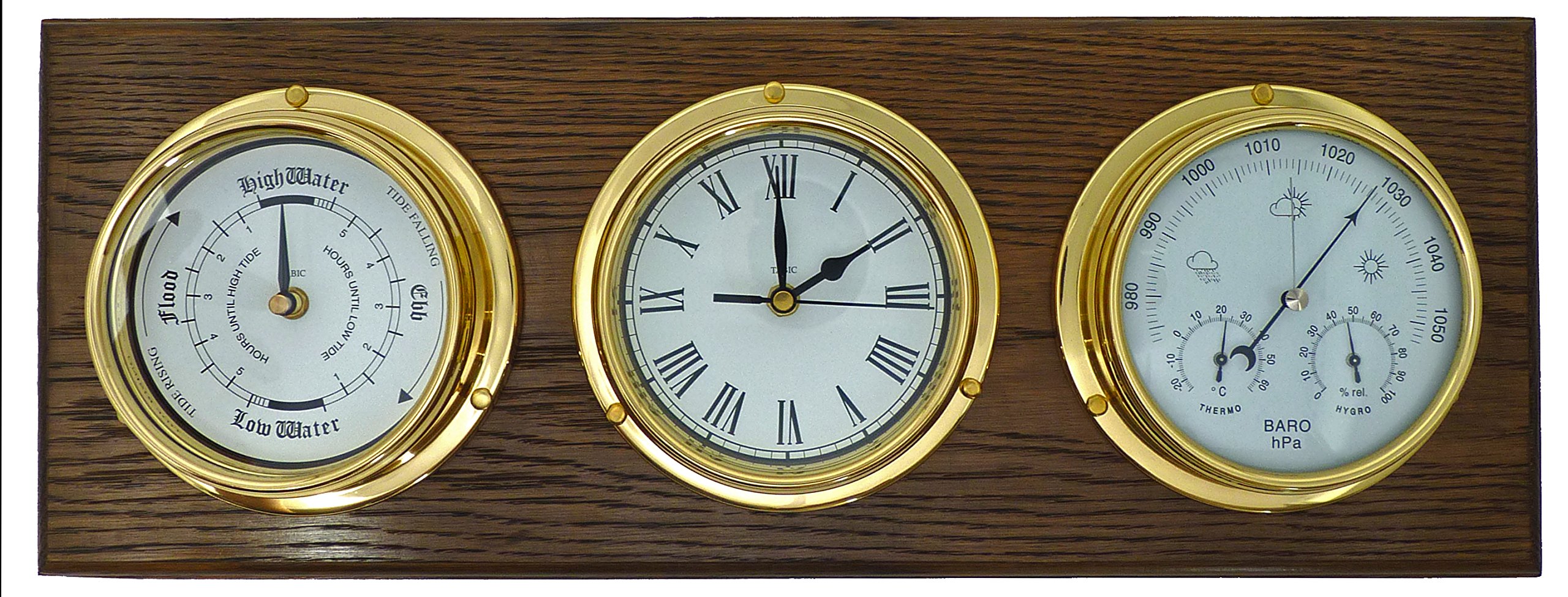 Orologio da marea in ottone, orologio romano e barometro, con igrometro e termometro, in ottone laccato pesante (1/2 kg ) a mano in Inghilterra