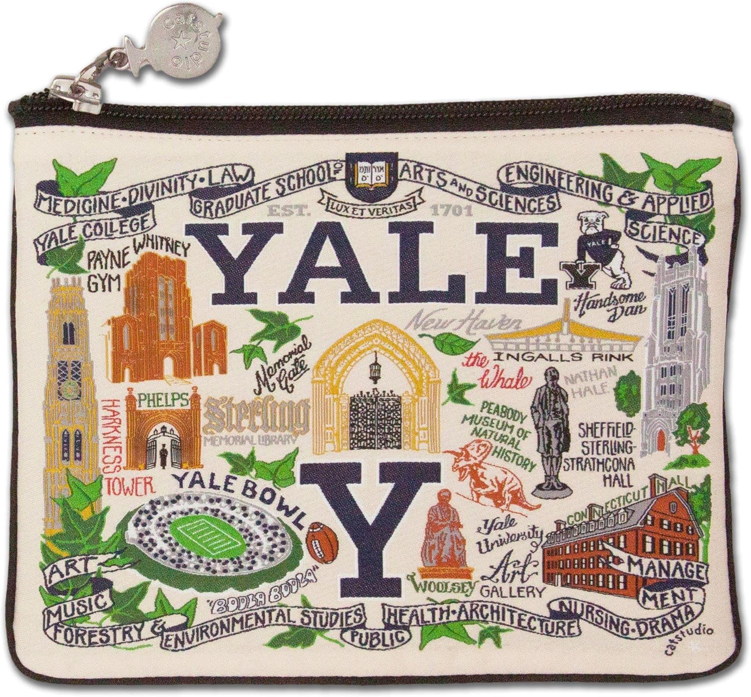 Catstudio Collegiate Zipper Pouch, Yale University Travel Toiletry Bag, Ideal Gift for Alumni, Makeup Bag, Dog Treat Pouch, or Travel Purse