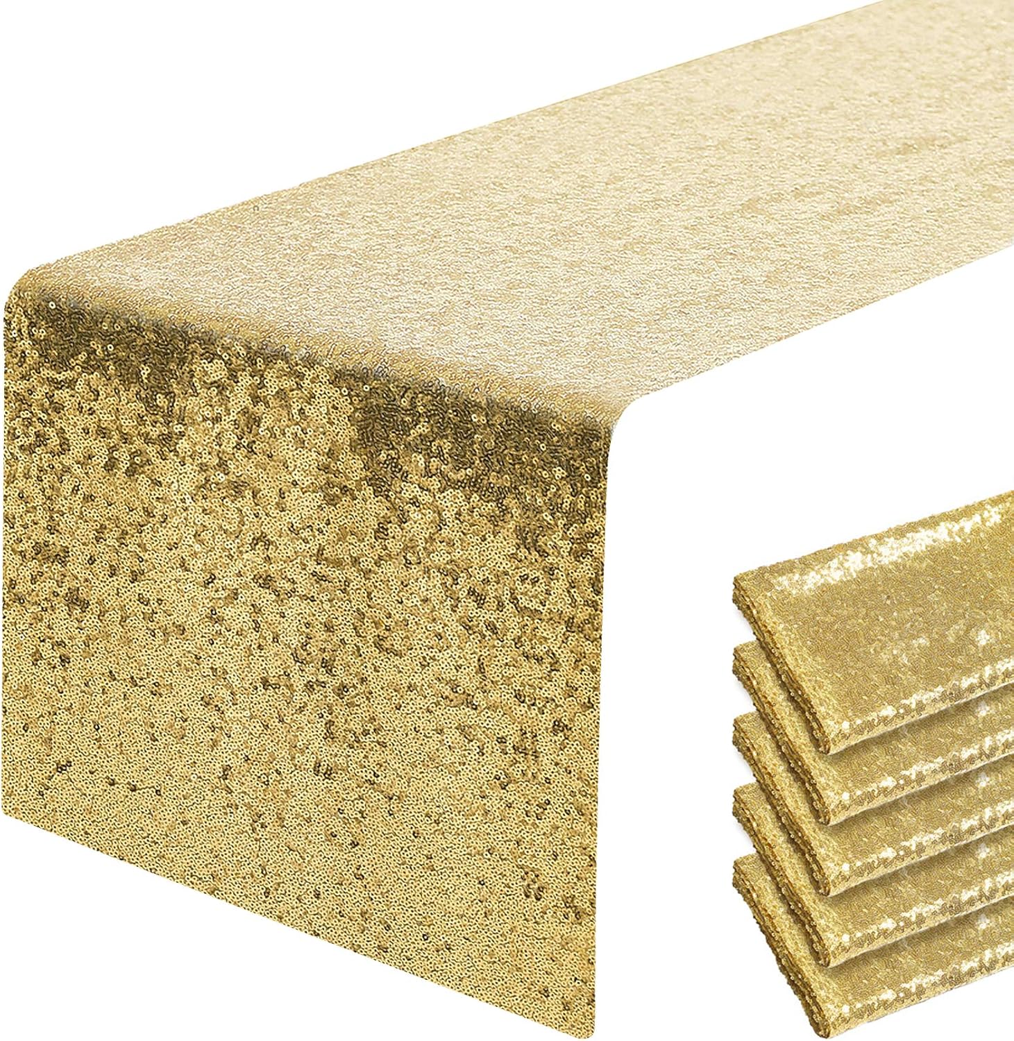 6 Packs 12 x 108 inches Gold Sequin Table Runner, Glitter Gold Table Runner for