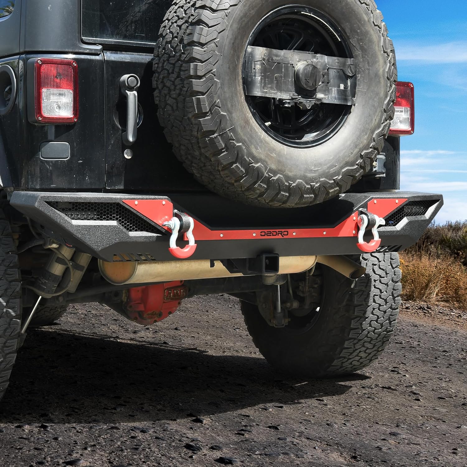 OEDRO Rear Bumper Compatible with 2007-2018 Jeep Wrangler JK & JKU Unlimited, Full Width Back Bumper w/ 2x LED Lights & 2x D-Rings & Hitch Receiver & Paintable Armor