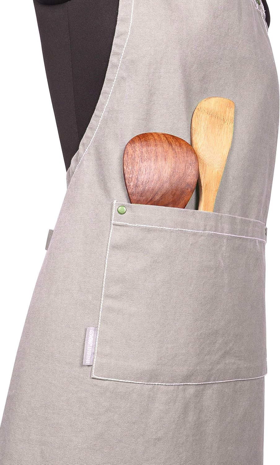 AMOUR INFINI Cotton Solid Aprons for Women with Pocket, Adjustable Strap and Waist Ties Washed Chef Aprons for Cooking, Baking and Gardening (27.5x33 Inches - Beige) - Image 7