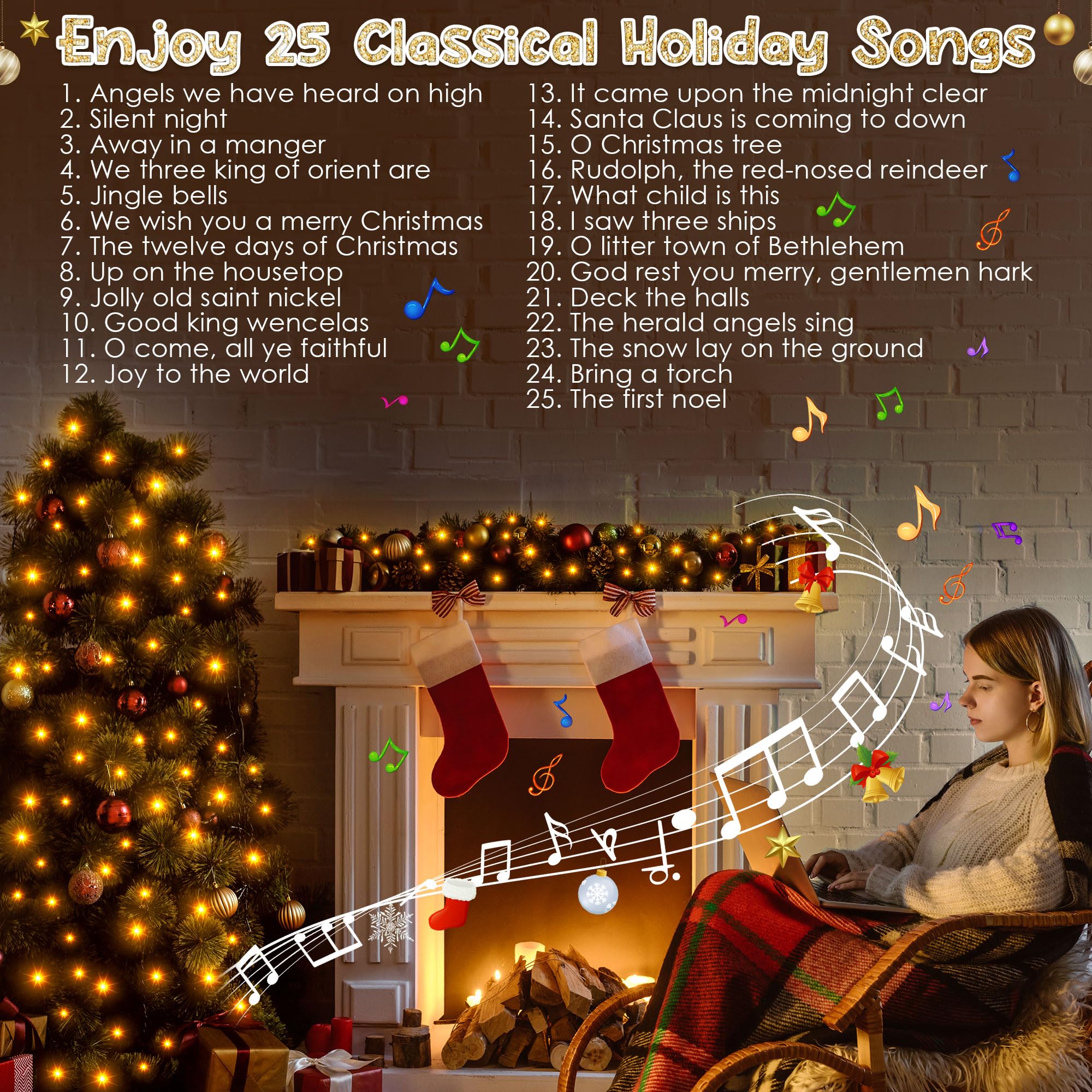 Enhon 280 LEDs 65ft Musical Christmas Lights, Christmas Xmas Tree Music Lights with 25 Classical Holiday Songs, 7 Function Mode, Adjustable Volume and Mute, Green Wire for Xmas Tree (Warm White)