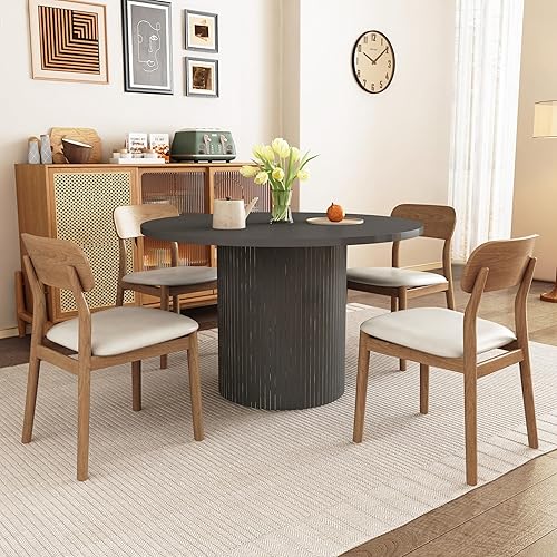 Miniatura 4 de Mesa de comedor redonda para 4, moderna mesa de cocina de granja, mesas de comedor circulares pequeñas de 47 pulgadas con base de tira de madera
