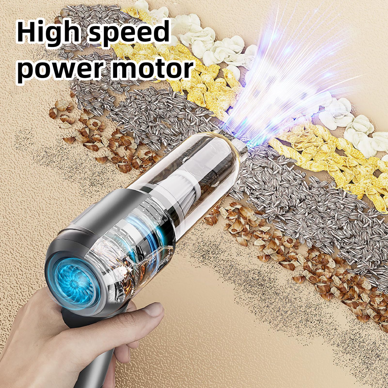 Aspiradora de Mano Inalámbrica para Coche, Aspiradora Portátil de Succión de Potencia de 6000 Mah, Soplador de Aire Pequeño de Mano sin Escobillas para Coche, Hogar, Oficina,