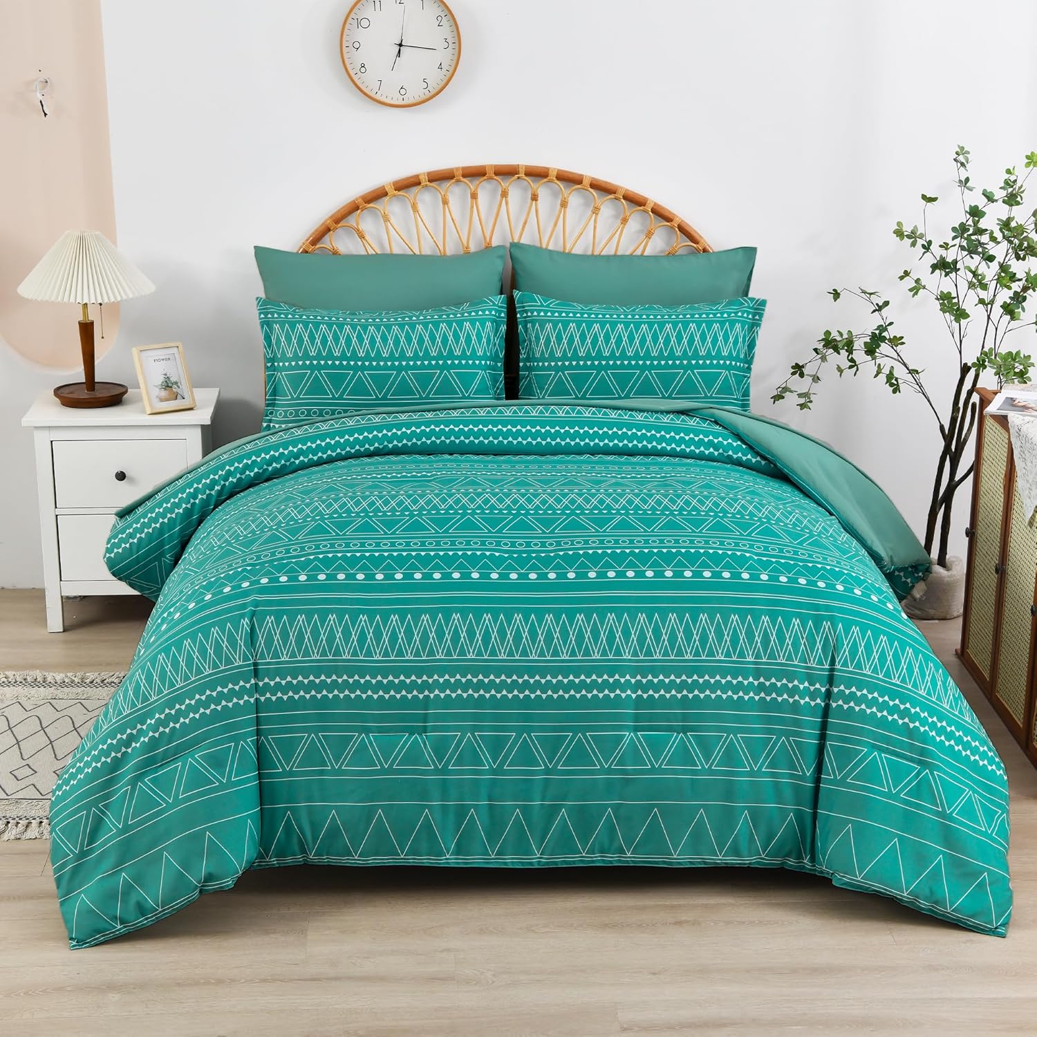 WONGS BEDDING Teal Boho Comforter Set Queen Size 7 Piece