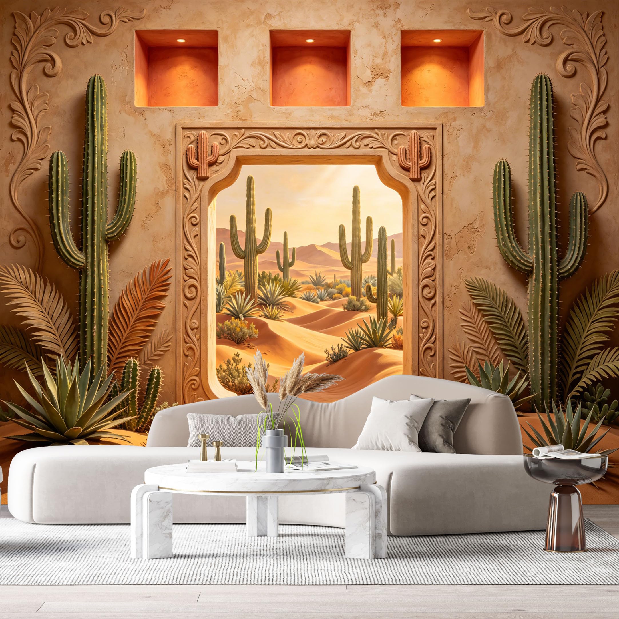 Custom Size Wall Murals Western Desert Landscape Cactus 3D Trompe L'Oeil SelfAdhesiveWall Fabric Removable Wallpaper Wall Decor for Living Room Bedroom Bathroom