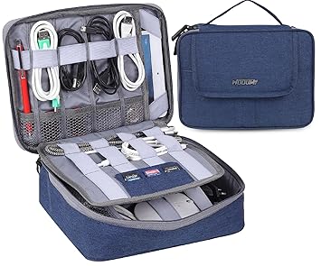 Wooum Electronic Organizer, Travel Organizer for Cables Travel Cable Bag, Double Layer Tech Bag, Electronics Accessories Carry Bag, Travel Digital Accessories Storage Bag, Portable Storage Organizer Bag, Electronic Gadget Organizer Case, Cable Organizer Bag, Bag for Accessories, Universal Carry Travel Gadget Bag, for 9.7 inch iPad, Kindle, HDD, Stationaries, Power Adapter - Navy Blue