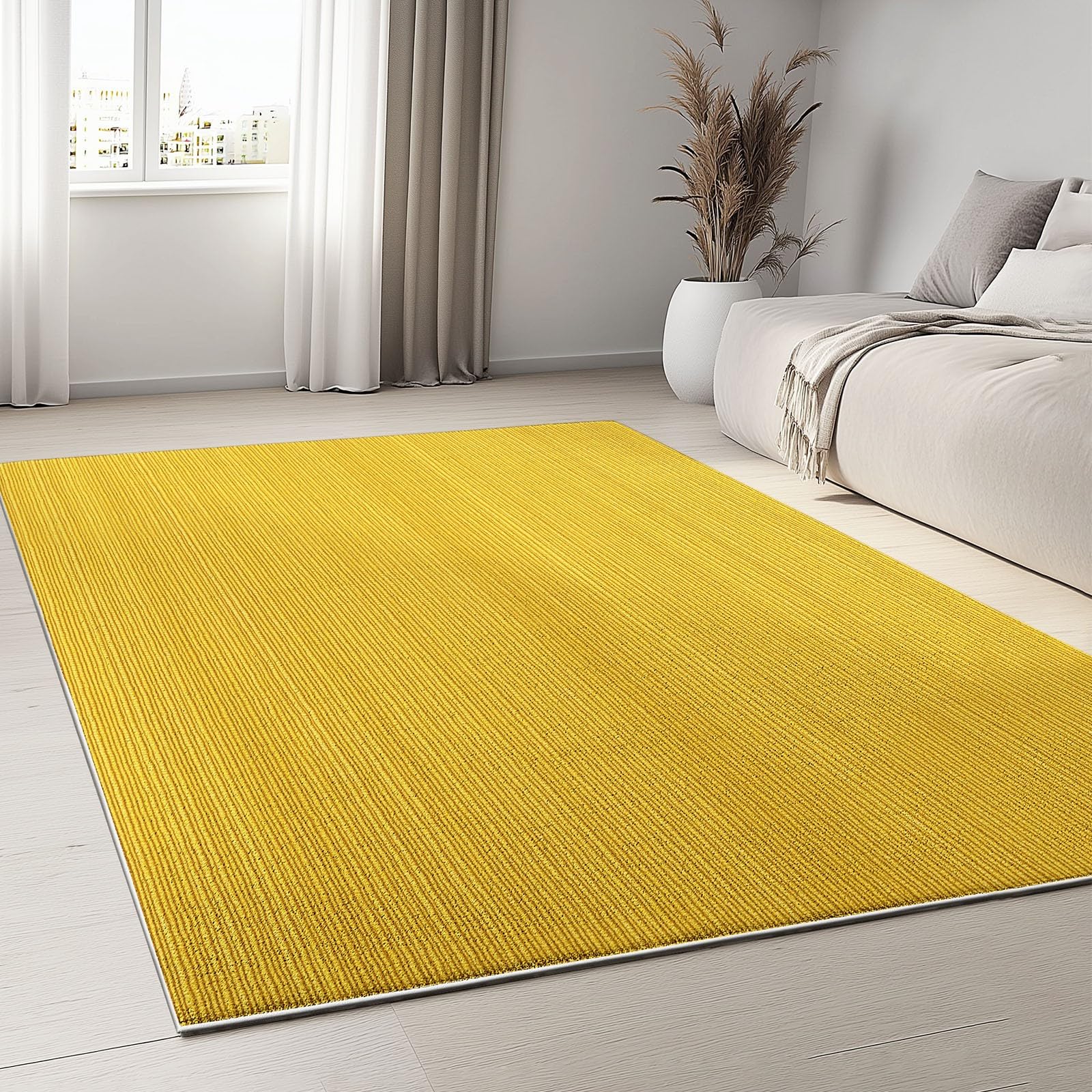 Tapis de salon jaune moderne 160x230 cm poil court pour bureau