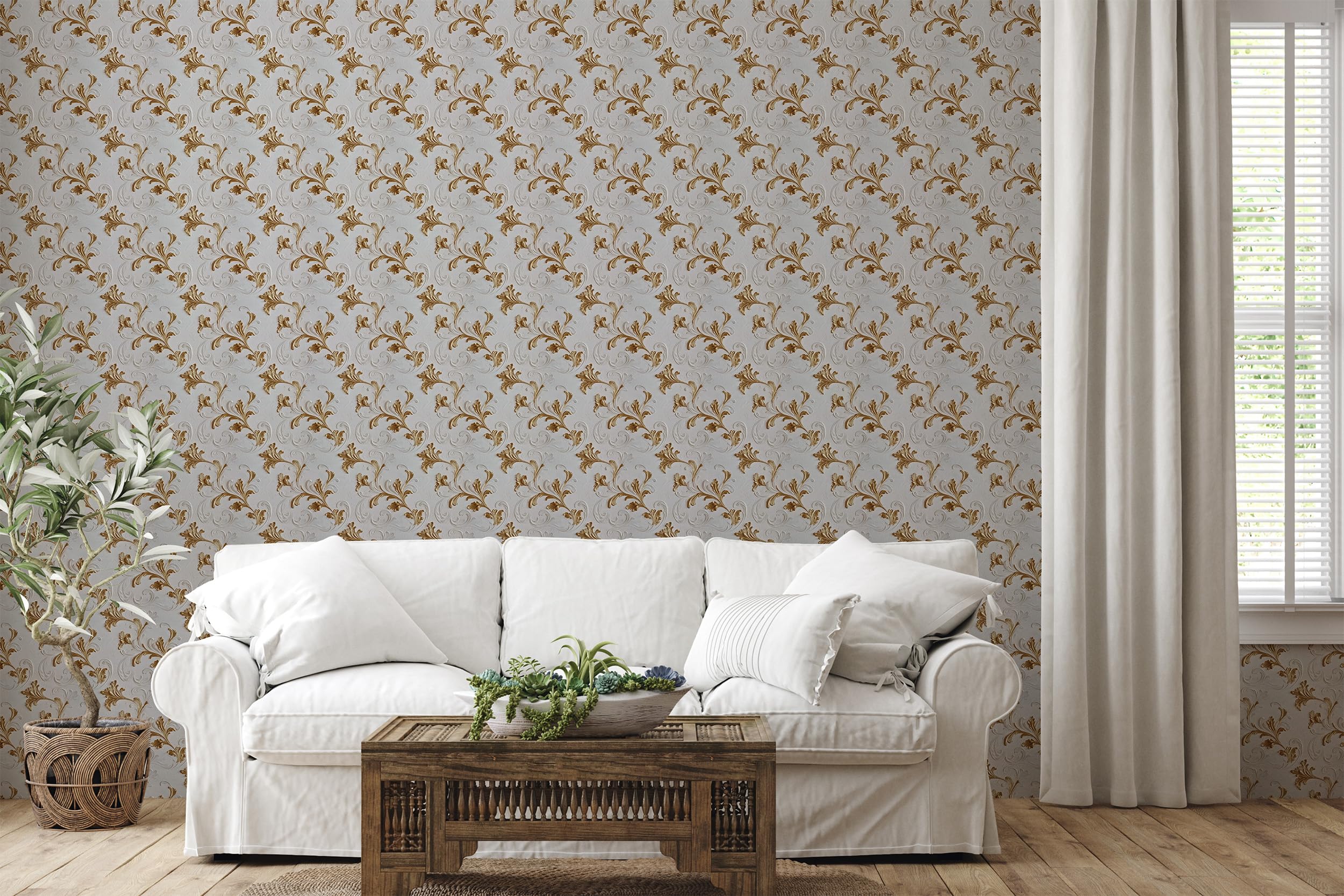 Tapeta flizelinowa premium barokowa biała ornament złoty elegancka