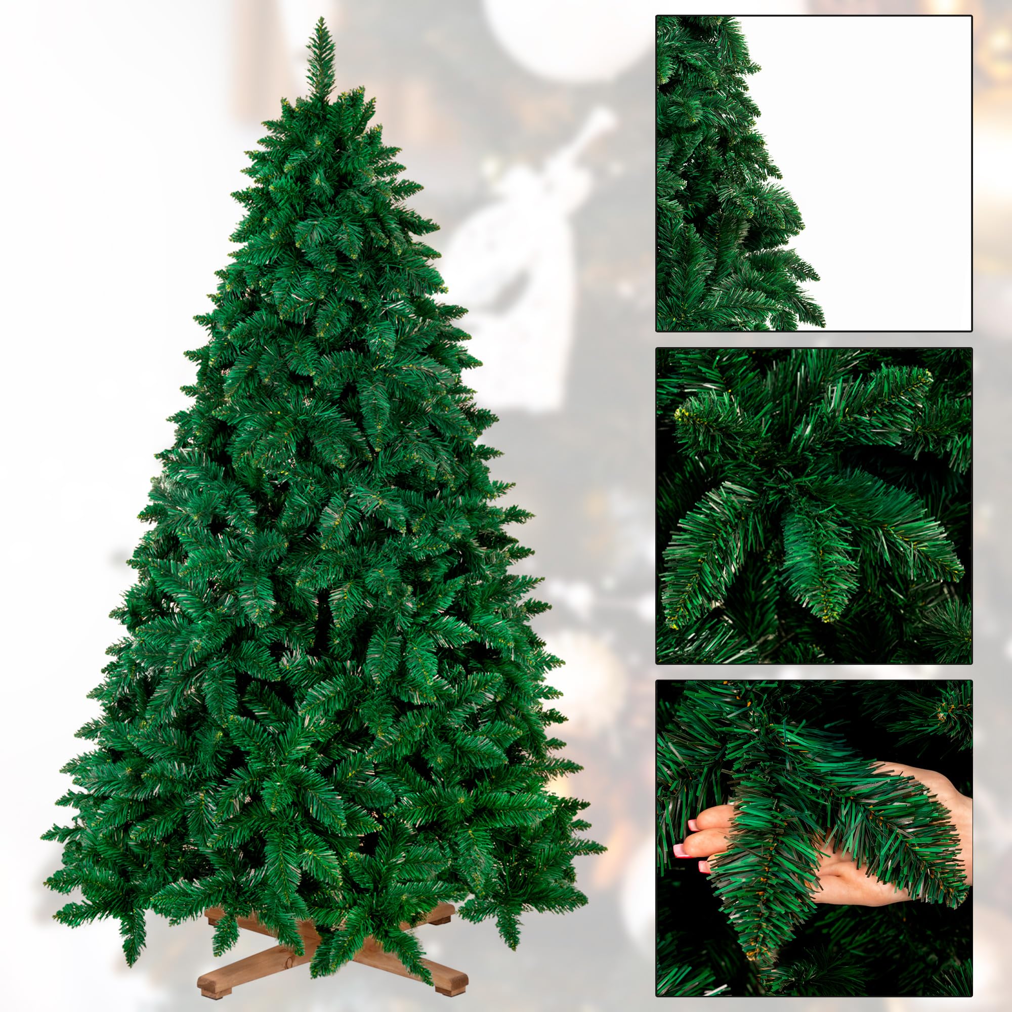 Sztuczna choinka 220 cm – sztuczna sosna leśna, realistyczna choinka z 817 gałązkami, gęsta sosna, duża, w zestawie stabilny drewniany stojak i praktyczna torba do przechowywania