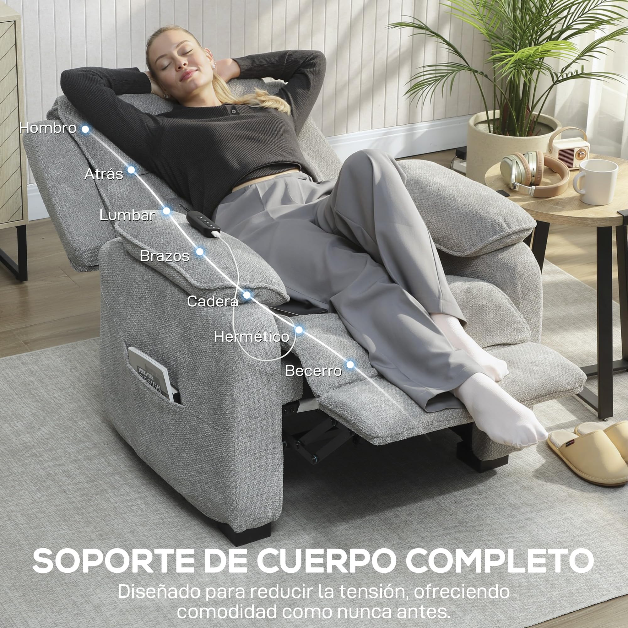 HOMCOM Sillón Relax Reclinable Eléctrico 2 Posiciones de Memoria Gris Claro