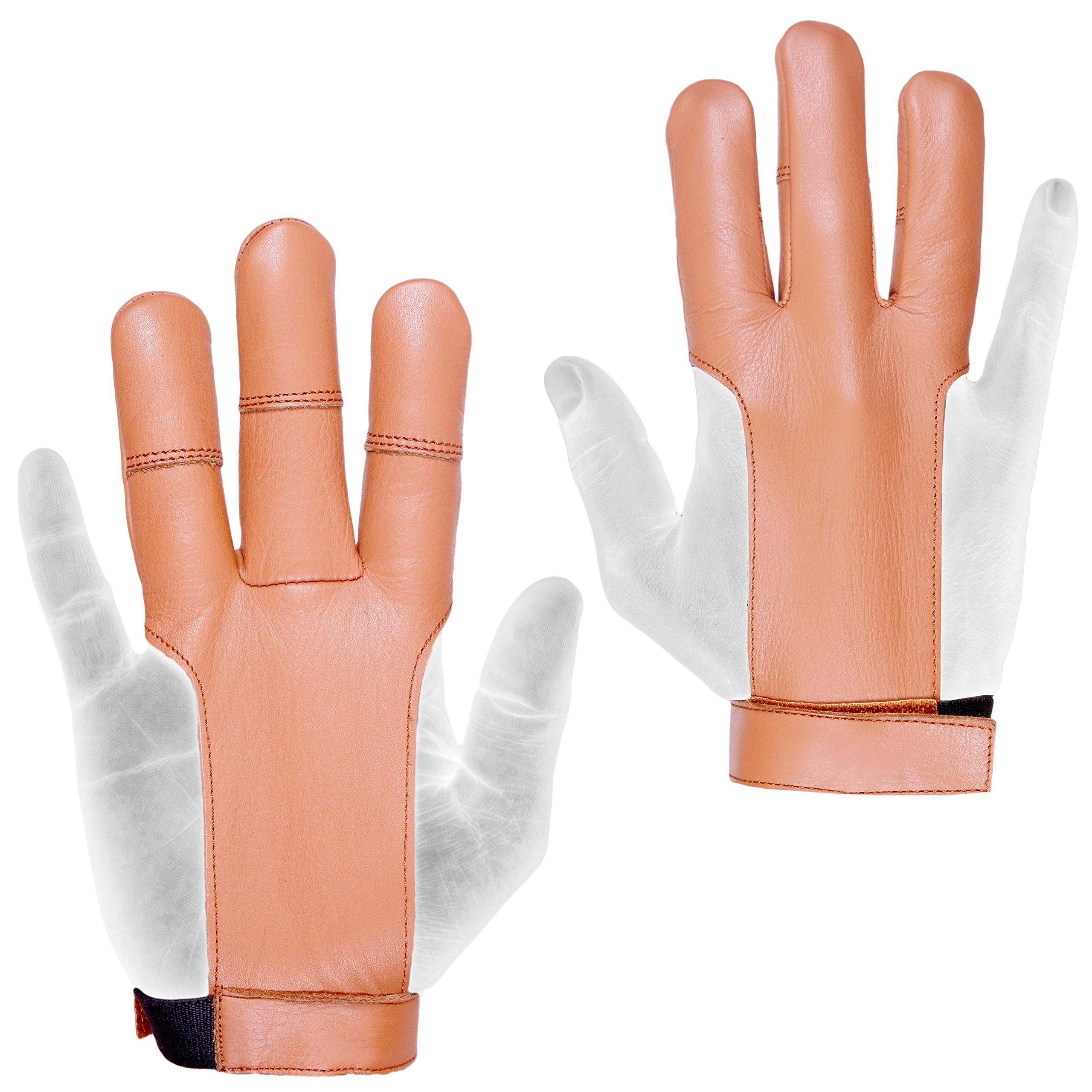 Archery Glove 3 Finger – 100% Genuine Leather with Velcro Strap – Traditional Shooting Glove for Recurve & Longbow – For Men & Women – Black, Beige, Light Brown, Dark Brown – Comfortable & Durable