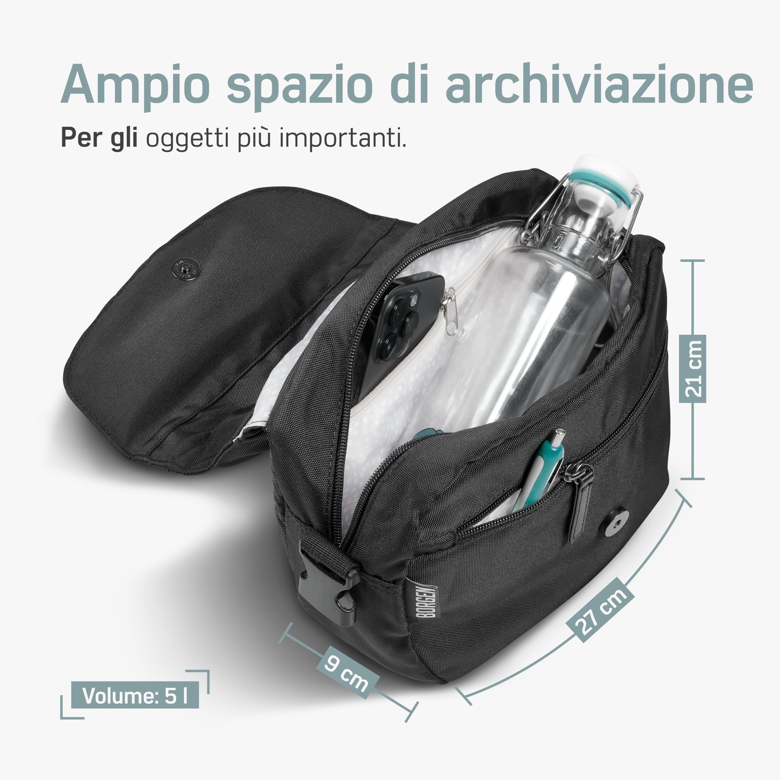 Borgen KLICKfix Borsa per manubrio bicicletta – Idrorepellente e capiente borsa per manubrio bicicletta 5 L – Borsa per manubrio bicicletta