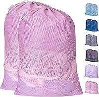 Vista 8 de Polecasa Bolsa de lavandería de malla grande de diamante resistente con etiqueta de identificación y cierre de cordón de bloqueo, 24 x 36 pulgadas