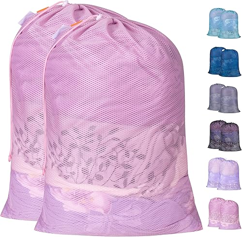 Vista 8 de Polecasa Bolsas de lavandería grandes de malla de diamante extra resistentes con cierre de cordón y etiqueta de identificación, bolsa de A-white