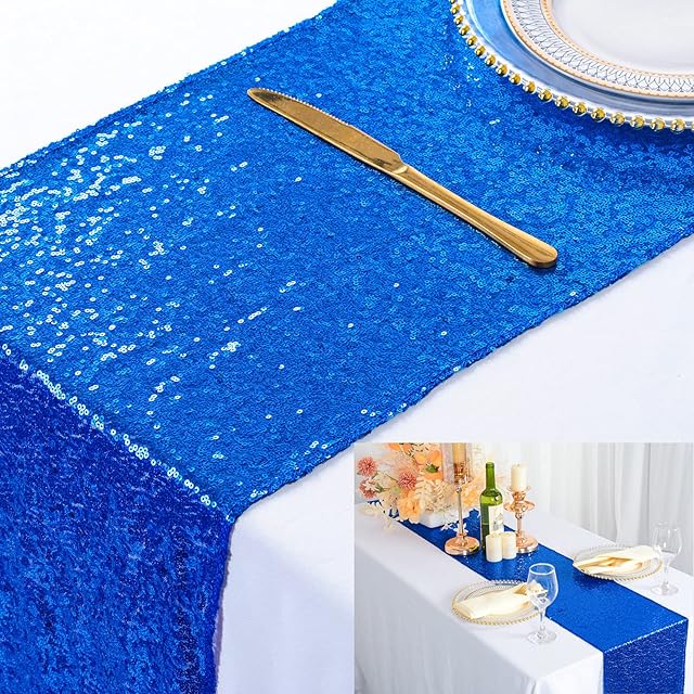 Royal Blue Sequin Table Runner 12x108-Inch Sparkly Table Runners Graduation Baby Shower Party Supplies Decorations Sequence Table Cover (12x108-Inch, Blue)