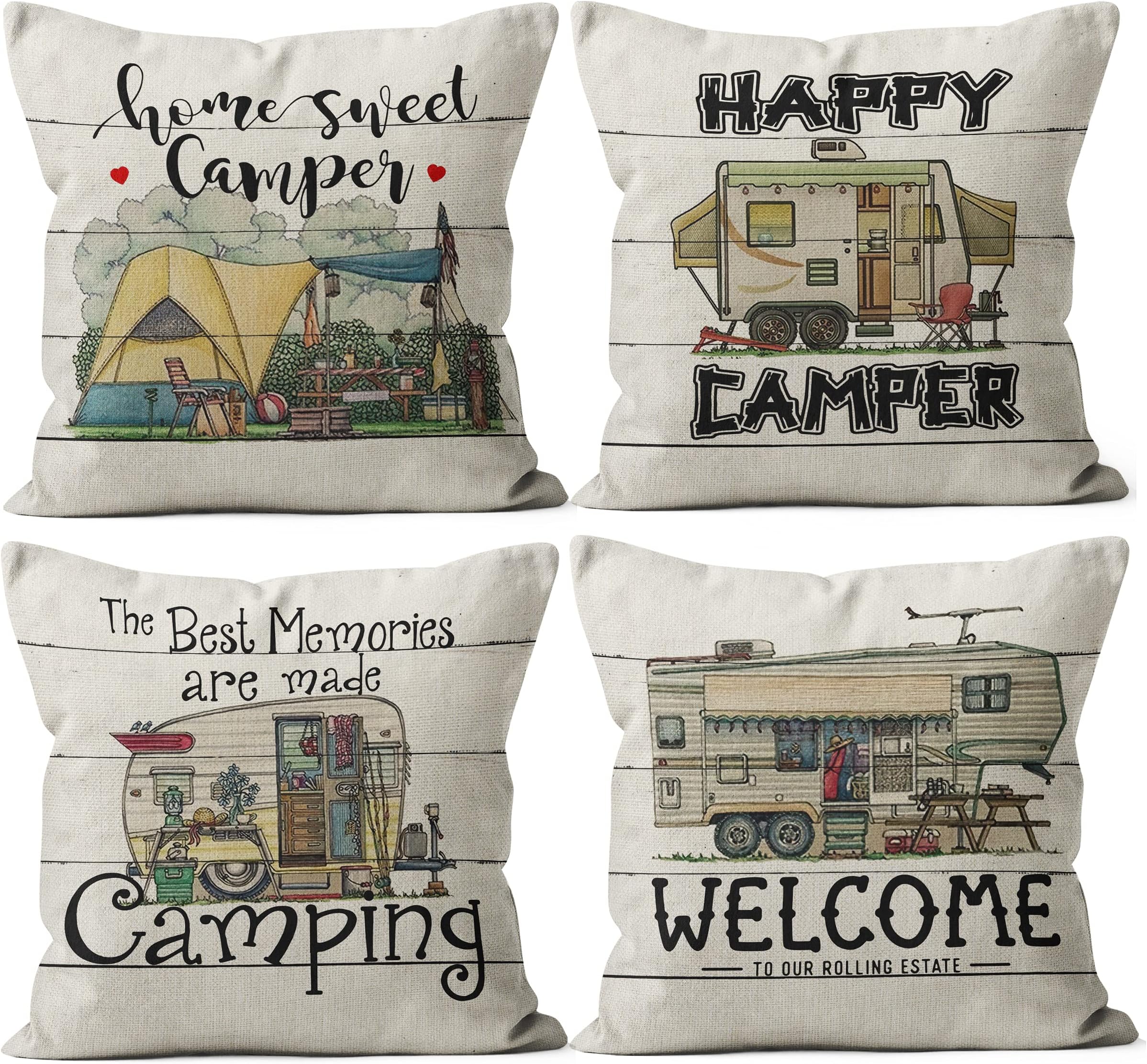 Amazon.com: HUYAW Happy Camper Camping Welcome Decorative Throw Pillow ...