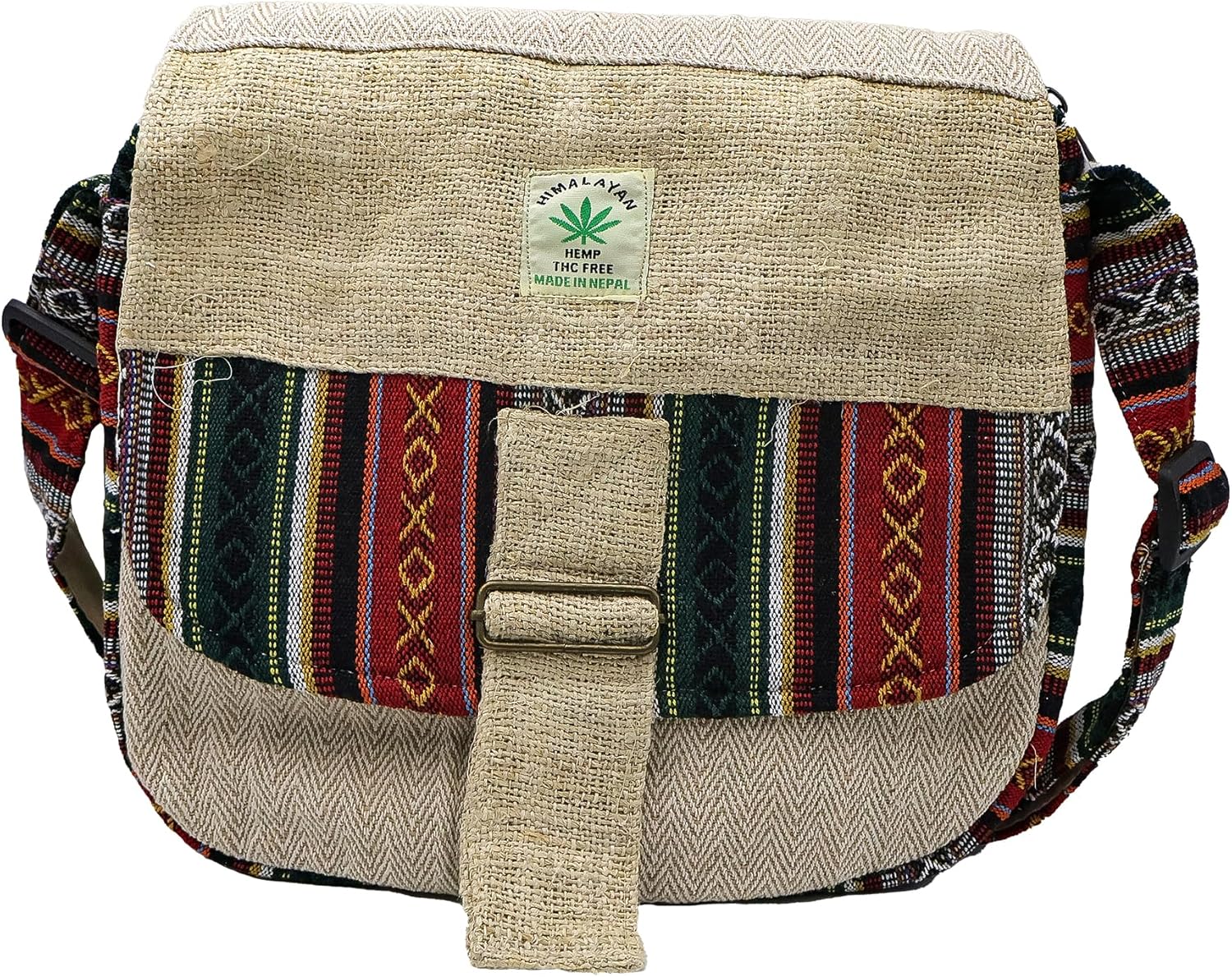 hemp bag Boho Natural Mini Crossbody Bag, 5 Pockets, Tree of Life Embroidered, Travel Bag