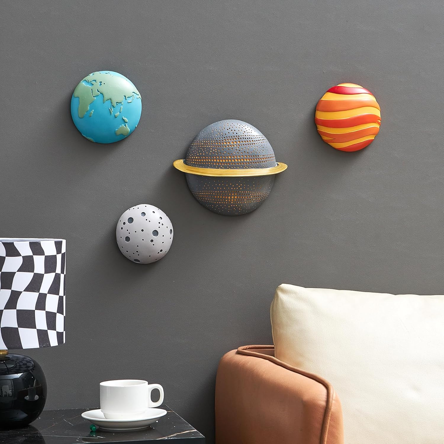 4Pcs Outer Space Planets Wall Decor - Modern 3D Wall Sculptures for Living Room & Bedroom - Solar System Decorations