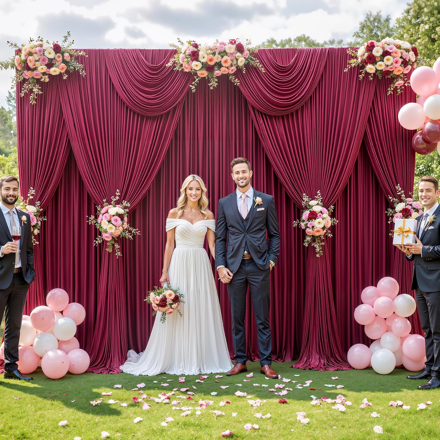 50ft x 12ft burgundy backdrop curtains wrinkle free backdrop curtain for wedding parties maroon fabric backdrops drapes back drop cloth bridal shower stage curtains wedding decorations for reception 50ftx12ft (w5'xh12', 10 panels) burgundy