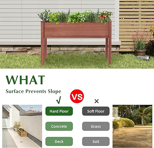 Miniatura 25 de Cama de jardín elevada con patas, 31 x 16 x 31 pulgadas, jardinera elevada de madera para exteriores, patas gruesas, con forro Marrón