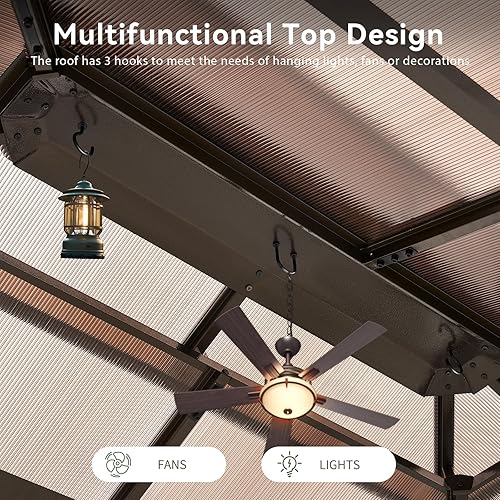 Vista 54 de Aoxun - Gazebo con techo rígido para jardines, patios con cemento o césped, pabellón permanente de policarbonato con doble techo, marco de aluminio