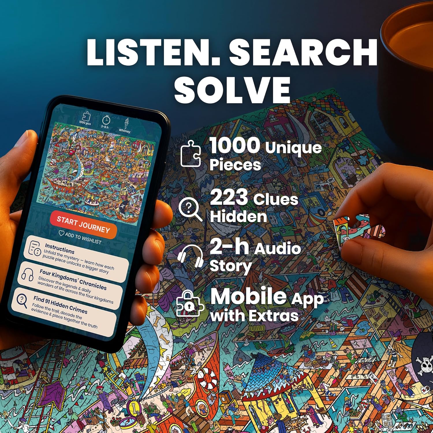 QUOKKA 1000 Piece Puzzle for Adults – 223 Hidden Secrets, Engaging Audio Story, Snap-Tight Thick Pieces – Collect All Four Adult Puzzles in Series to Build One Epic Mystery Realm (Furfloat Kingdom)
