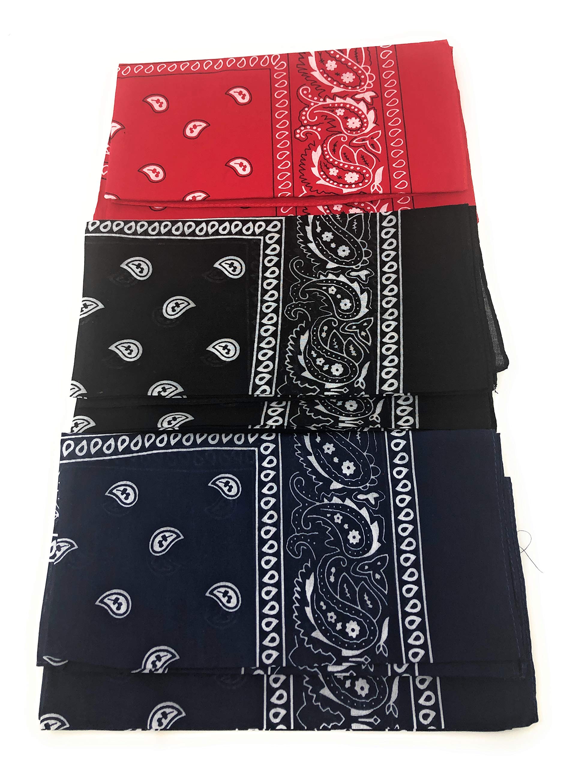Just Basic Bandanas Unisex Novelty Print Head Wrap Scarf Mask, Navy, Red, L