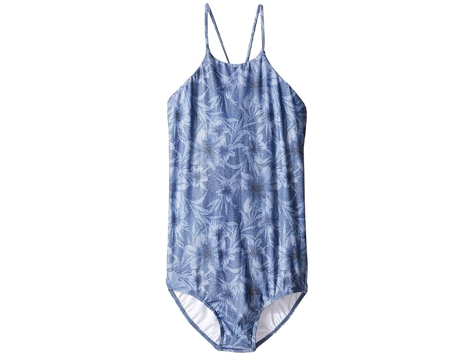 

Seafolly Kids Tropical Vacation High Neck One-Piece (Little Kids/Big Kids) (Denim Floral) Girl's Swimsuits One Piece