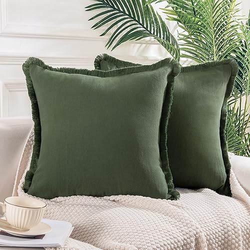 Miniatura 7 de NEXHOME PRO Juego de 2 fundas de almohada bohemias de 20 x 20 pulgadas para sofá, fundas de almohada decorativas hechas a mano de lino para sofá