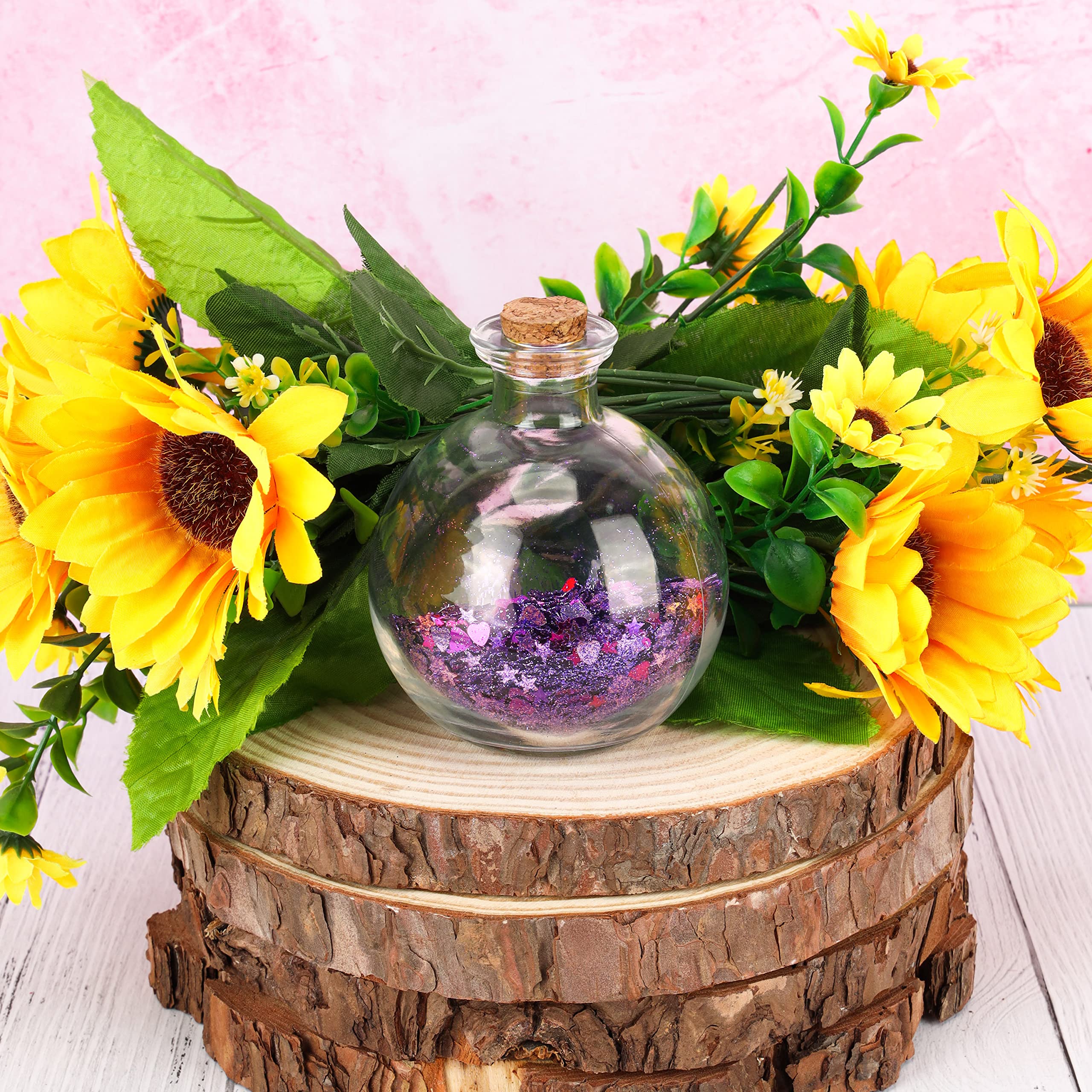 24 Bottiglie Sferiche In Plastica Con Tappi Sughero + 5 Imbuti | 100ml | Per Caramelle, Fai Da Te - Foto 3