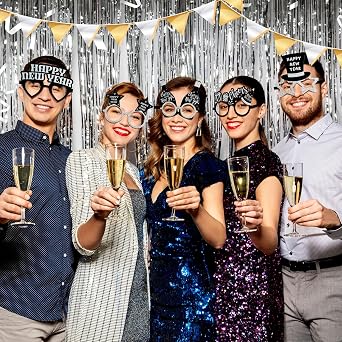 24 Pack Happy New Year Glasses 2026 New Years Eve Party Supplies Fancy Paper Eyeglasses Eyewear Photo Props Newyear Decorations 2026 Newyear's Eve Favors
