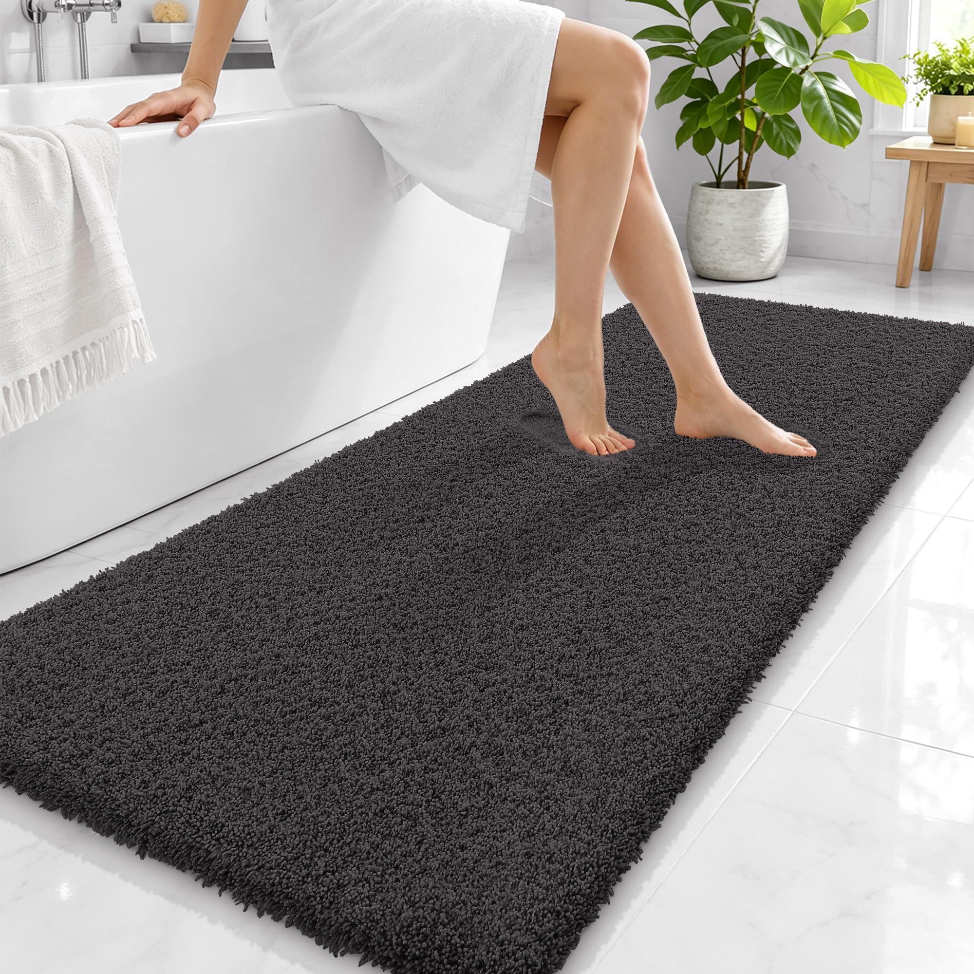OLANLY Microfiber Bathroom Runner Rugs 59x24, Soft Bath Mat, Dark Grey