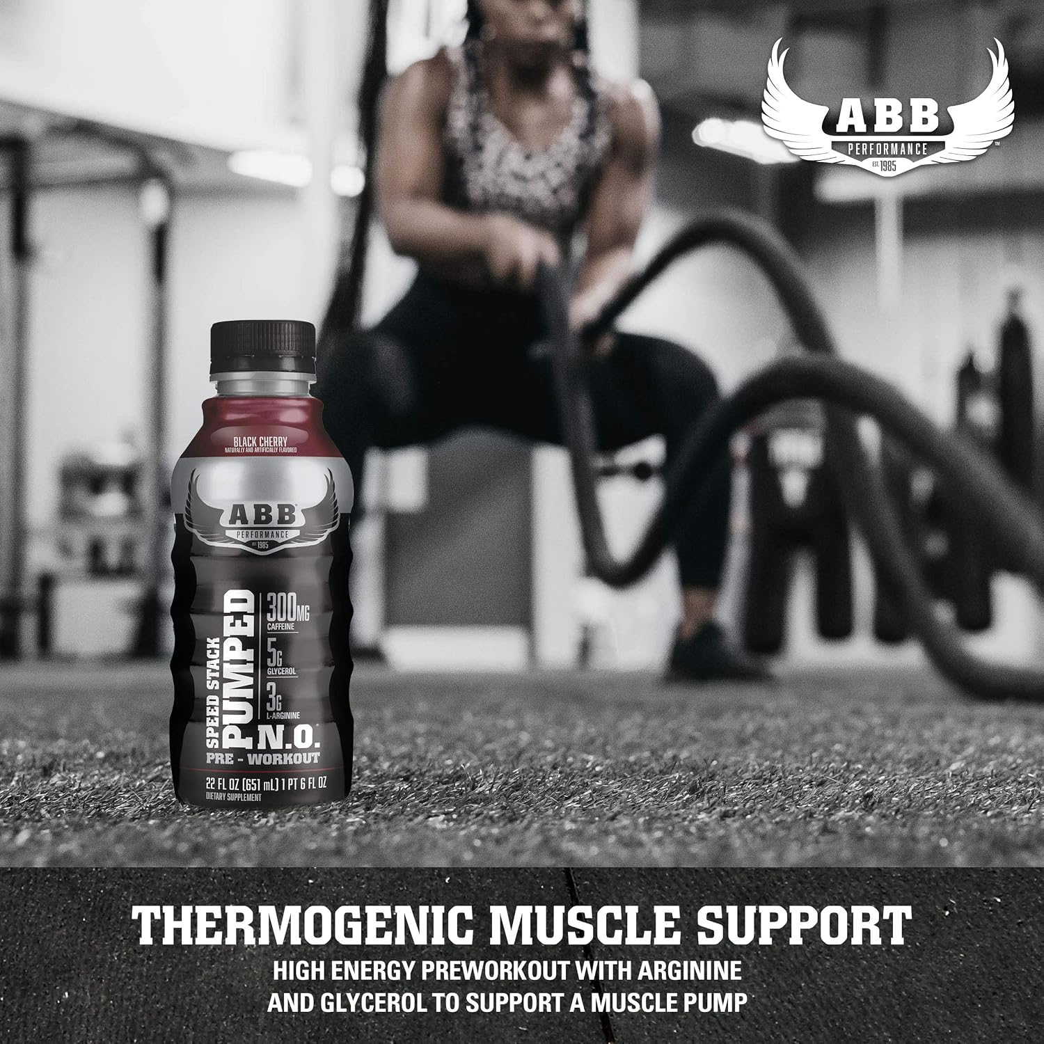 American Body Building (ABB) Speed Stack Pumped N.O., Pre-Workout Energy Shake, High Caffeine and Performance with Zero Sugar, Blue Raspberry Flavored, Ready to Drink 22 oz Bottles, 12 Count