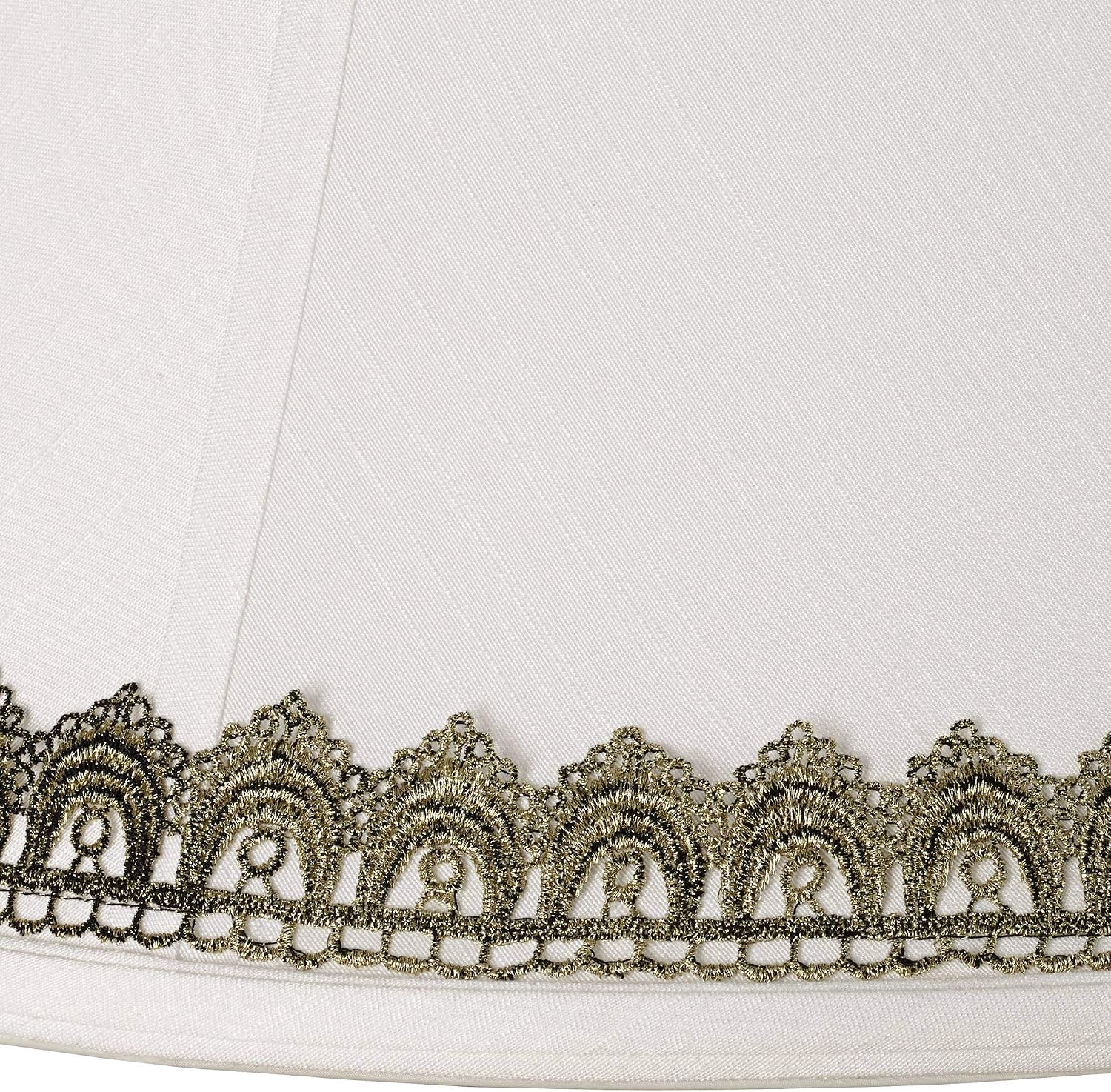 White Fabric Large Bell Lamp Shade with Gold Lace Trim 9" Top x 18" Bottom x 13" High (Spider) Replacement with Harp and Finial - Imperial Shade