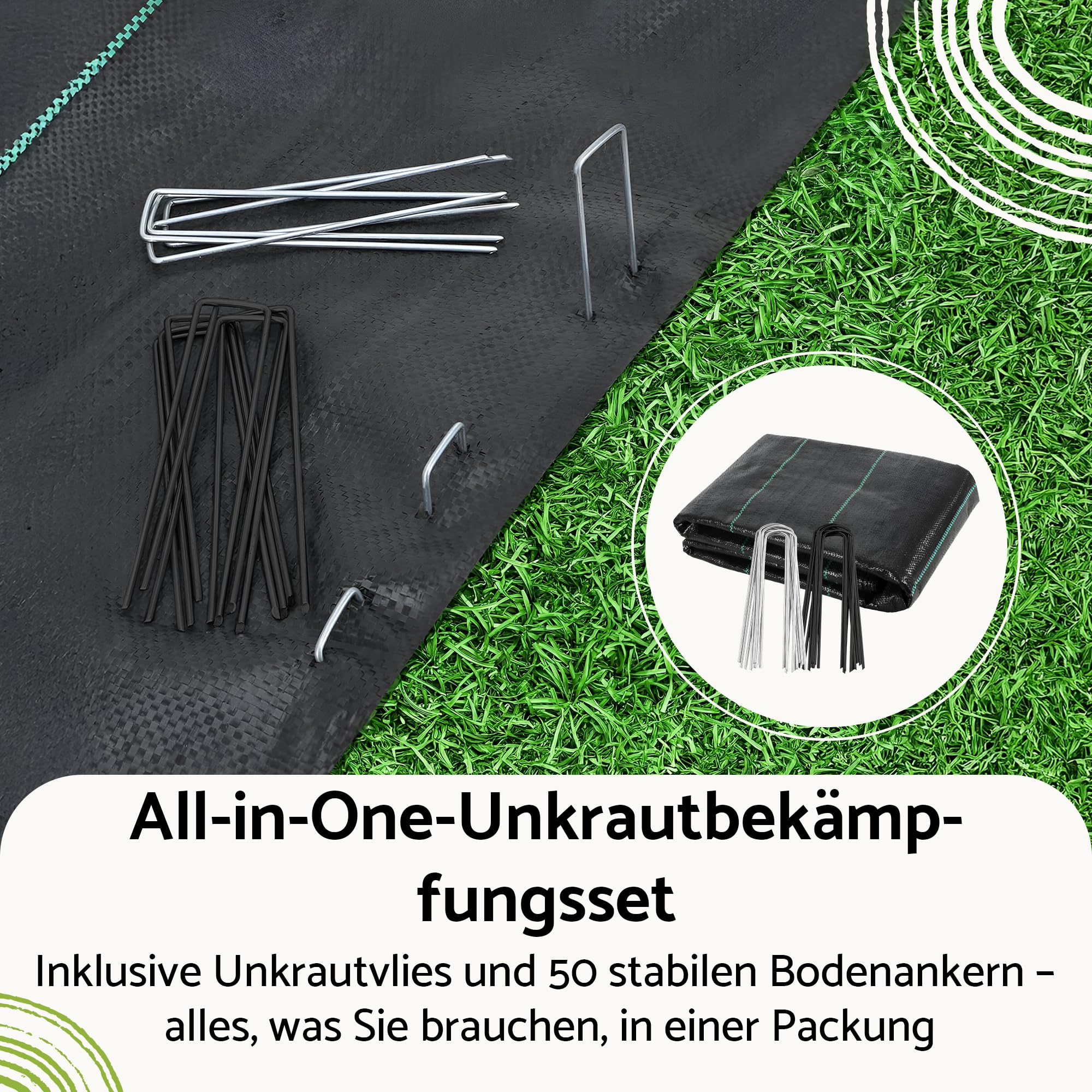 GARDENIX Unkrautvlies mit 50 Anker 100m² (1m x 100m) - Wasserdurchlässig 100g/m² - Schwarz UV-beständig Unkrautgewebe, Unkrautschutzfolie, Bodengewebe, Unterbodengewebe