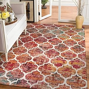 Lahome Moroccan Machine Washable Living Room Rugs - 5x7 Area Rugs for Bedroom Non-Slip Large Throw Kitchen Rugs Soft Wool Colorful Dinning Room Rug Distressed Indoor Carpet for Entryway Offi