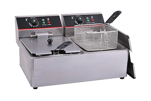 Hakka Freidoras comerciales de acero inoxidable eléctricas profesionales de grado restaurante para pavos (8 litros x2)