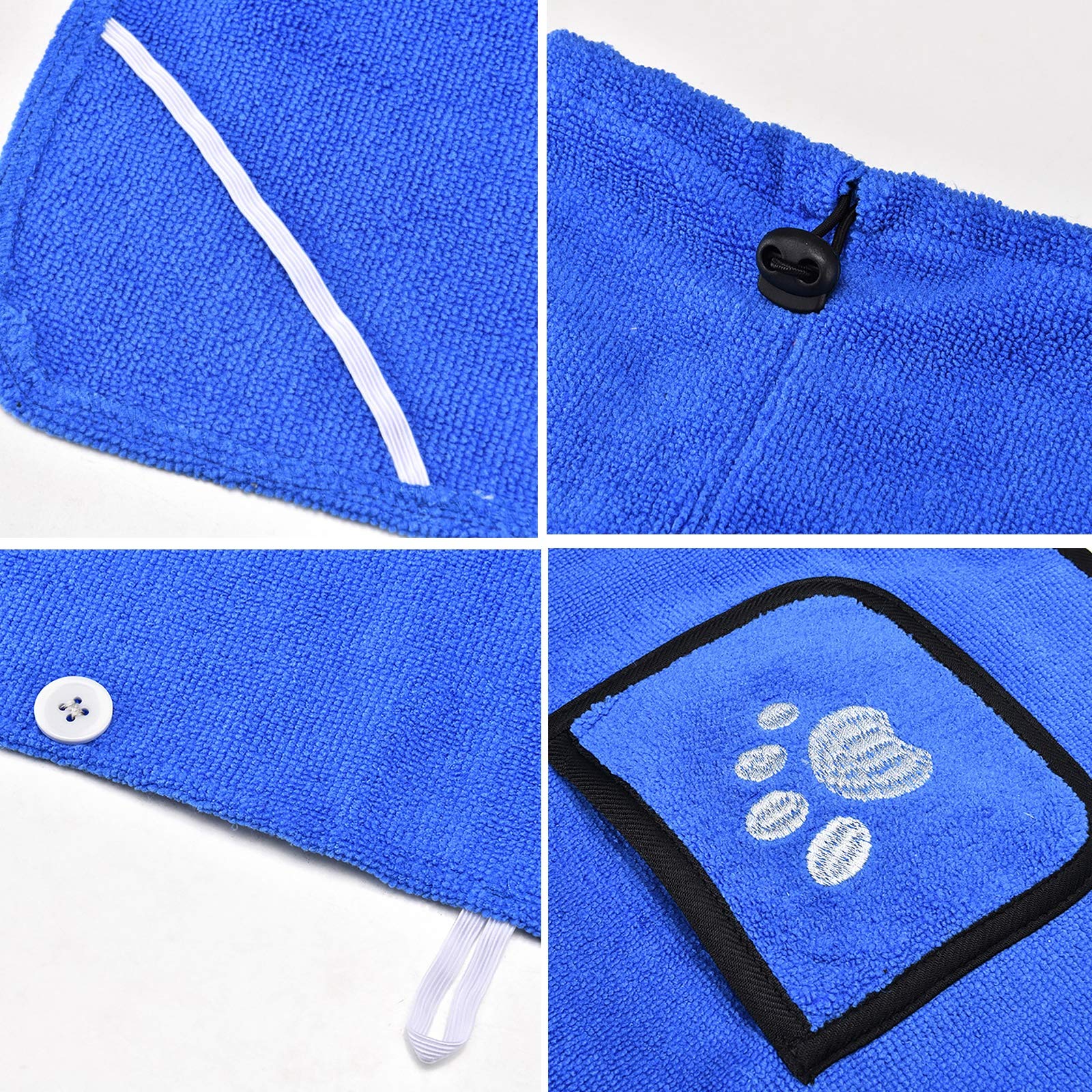 Manteaux De Séchage pour Chiens,Sac De Peignoir pour Chien Serviettes Chiot en Microfibre Réglable Serviette De Peignoir pour Chien De Compagnie Super Absorbante,Bleu,S