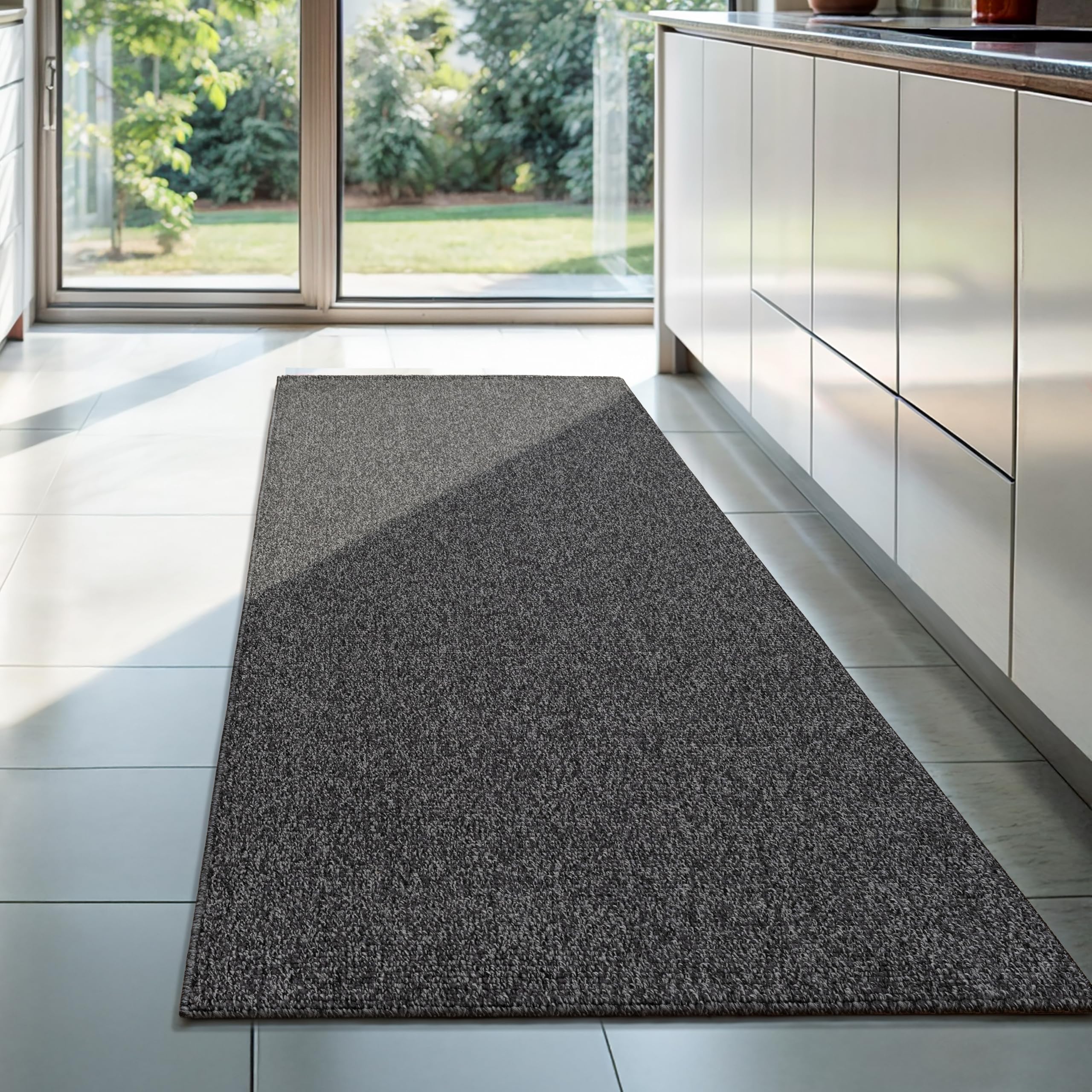 SANAT LORA Teppich Wohnzimmer – Soft Loop Teppich, modern für Schlafzimmer, Arbeitszimmer, Flur, Kinderzimmer & Küche – gesprenkeltes Design, Anthrazit, 80 x 200 cm