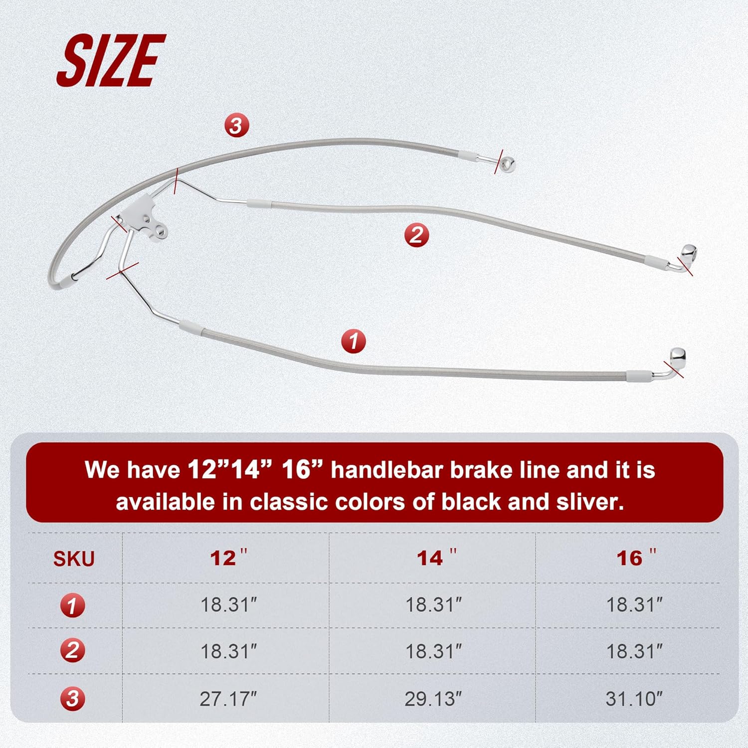 12" Touring Ape hanger Extension Brake Line No/ABS for 1994-2007 Harley Road Glide Street Glide Road King Electra Glide No ABS, Chrome
