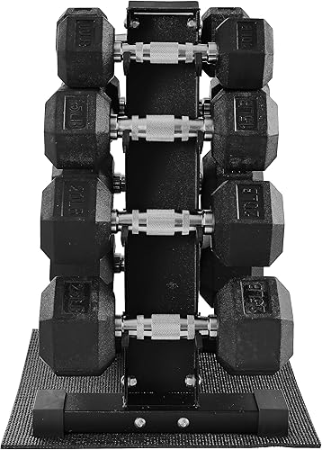 Miniatura 6 de Signature Fitness - Juego de mancuernas hexagonales con revestimiento de goma de 100 libras y estante de almacenamiento, pares de 5 a 20 libras