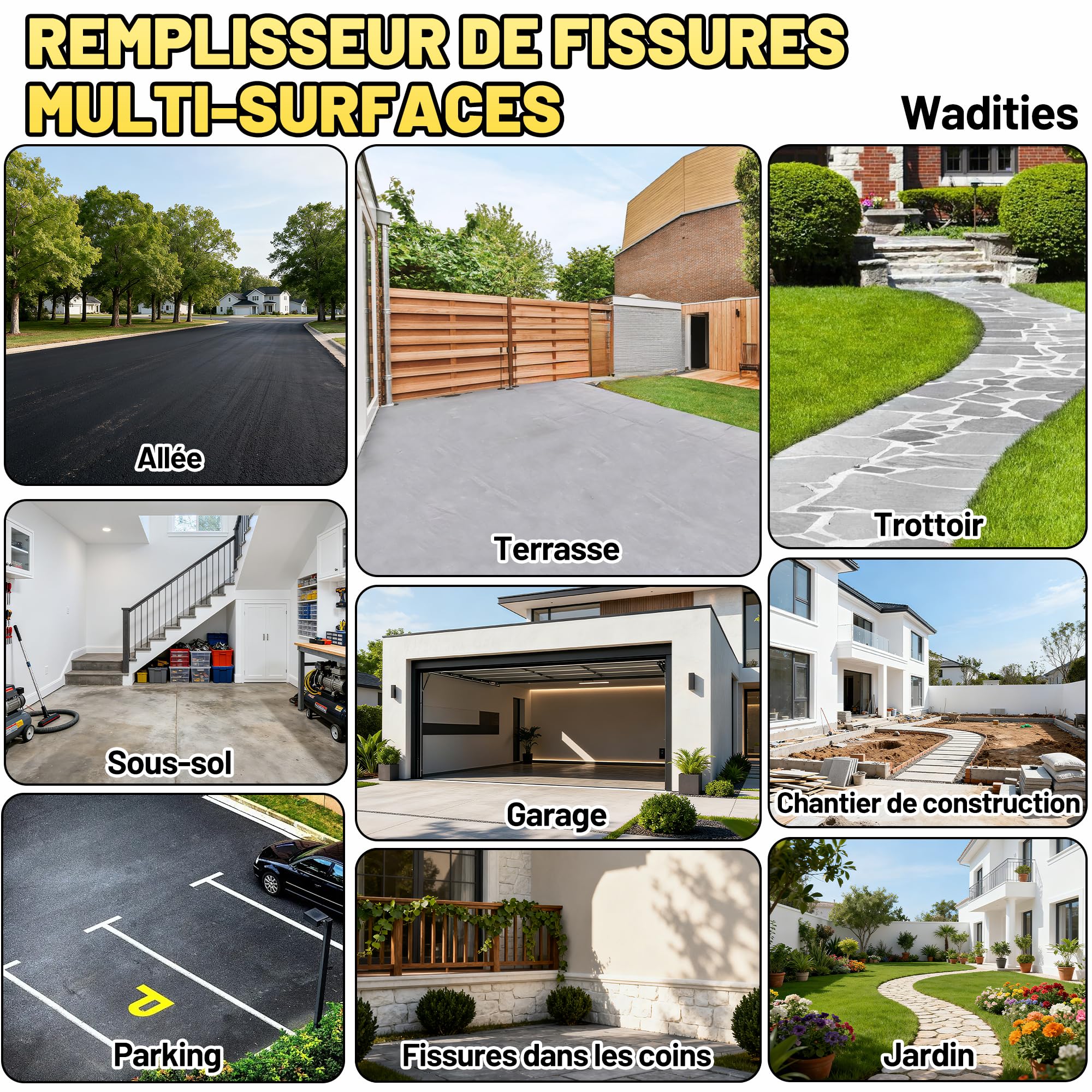 Remplisseur de fissures dans le béton 2.4kg, mastic d'étanchéité pour la réparation du béton des allées, des trottoirs, des terrasses, des joints, scellant à séchage rapide pour l'extérieur - Gris