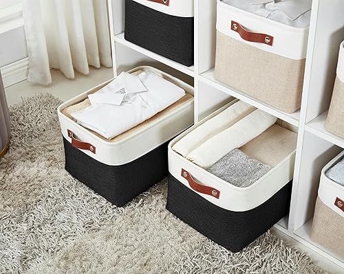 Miniatura 6 de DECOMOMO - Contenedores de tela para almacenamiento para estantes, armarios, ropa blanca, estante de bebé, juguete, cubos decorativos con asas