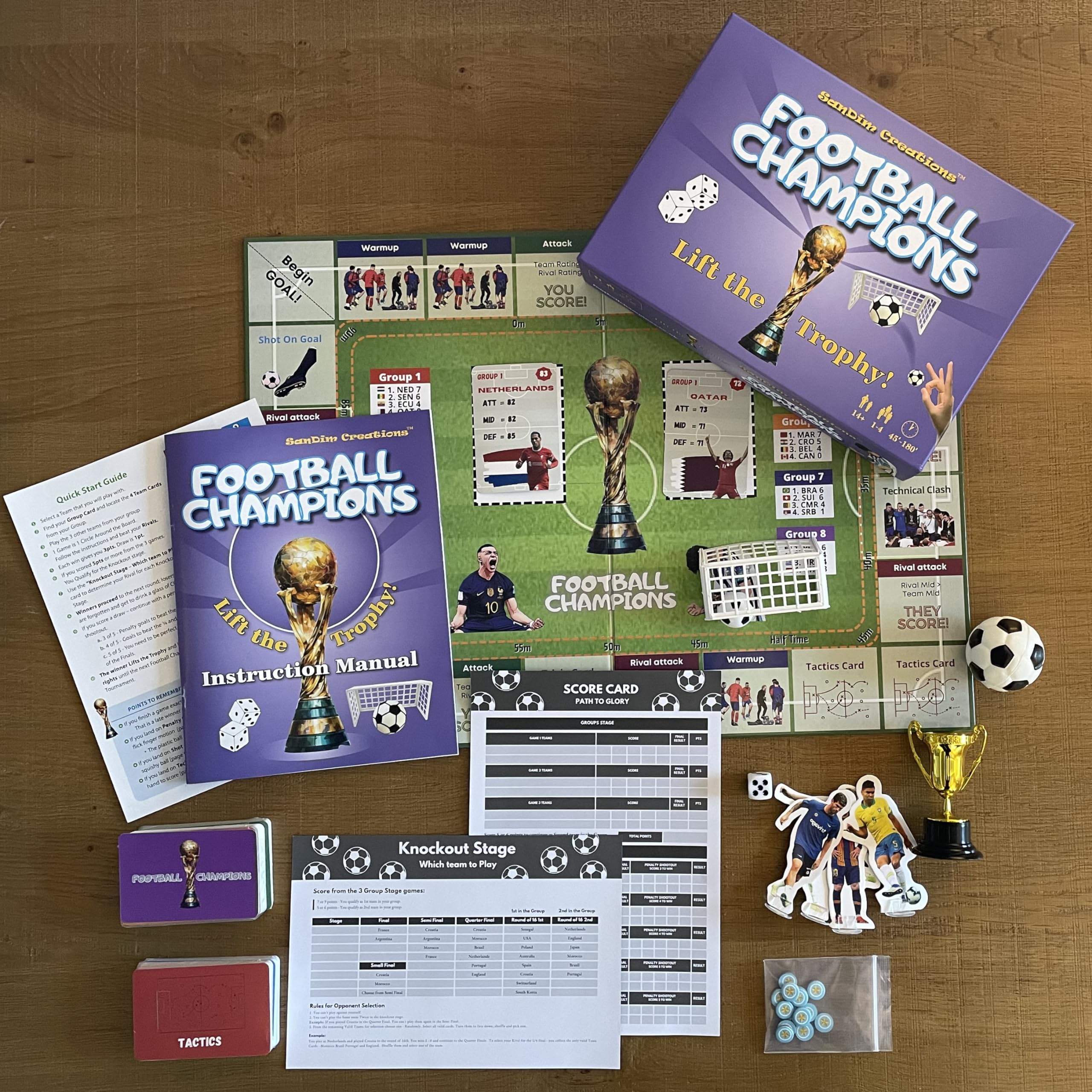 Football Champions Gioco da tavolo - Giochi da tavolo per famiglie per bambini e adulti - Gioco da tavolo strategico di calcio - Gioco a quiz sportivi 1-4 giocatori - Edizione Cup