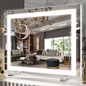 FENNIO Vanity Mirror with Lights,20"x23" Lighted Makeup Mirror, Large Makeup Mirror with Lights, Touch Sensor with Dimmable 3 Modes, Square White