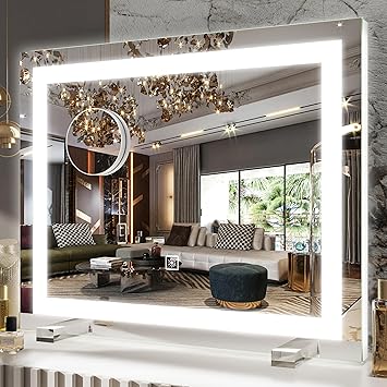 FENNIO Vanity Mirror with Lights,20"x23" Lighted Makeup Mirror, Large Makeup Mirror with Lights, Touch Sensor with Dimmable 3 Modes, Square White